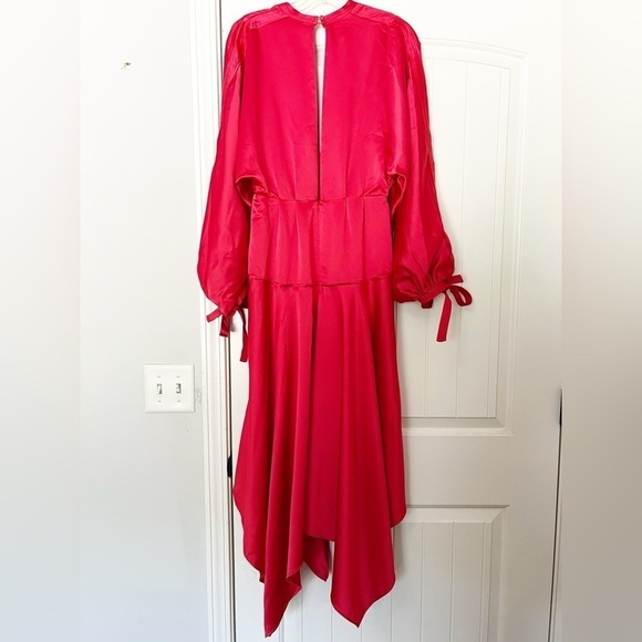 Self-Portrait Asymmetric Cutout Satin Peplum Midi Dress - Picture 9 of 14